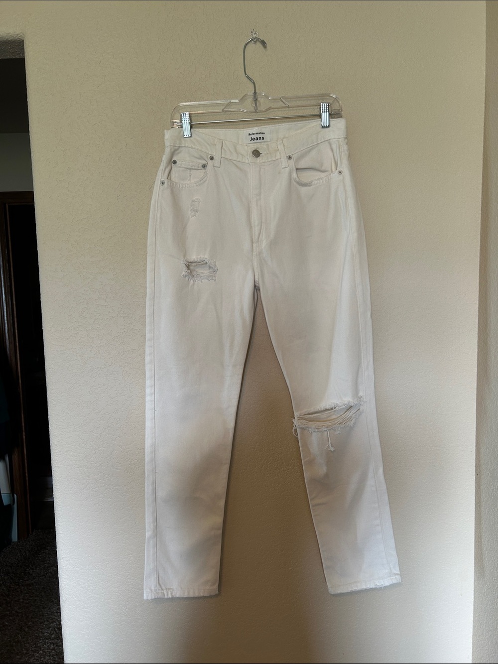 Reformation Jeans Julia High Cigarette Jean Distressed White Straight Leg 29